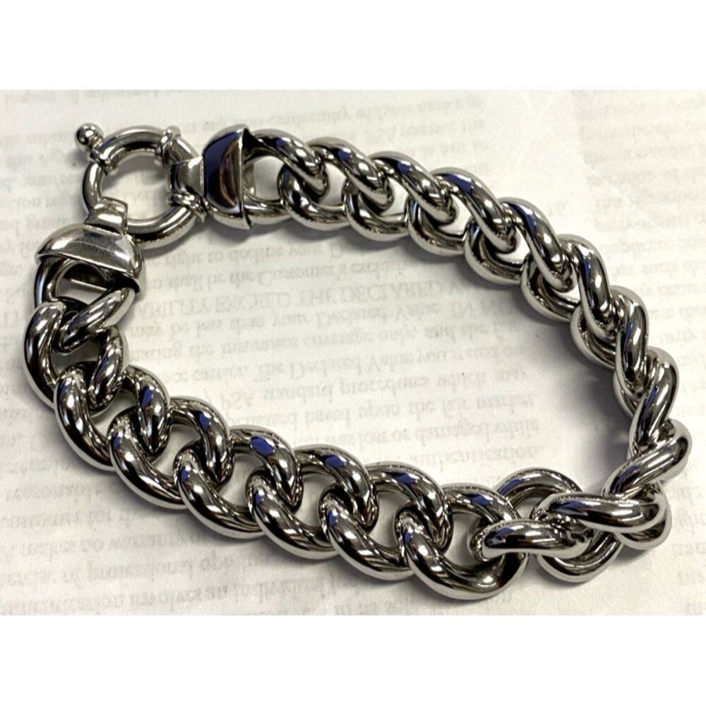 Milor Italy 925 Sterling Silver Vintage Curb Link 8" Bracelet Hollow Stamped